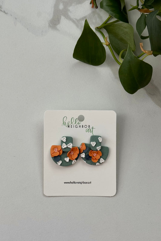 Orange and Green Floral Half Circle