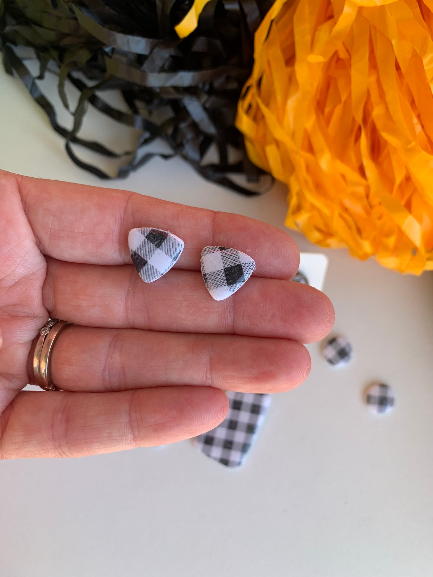 Black and White Plaid Studs