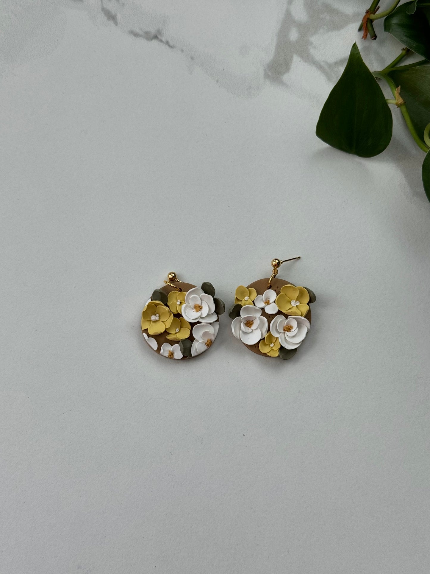 Yellow and White Circle Dangles