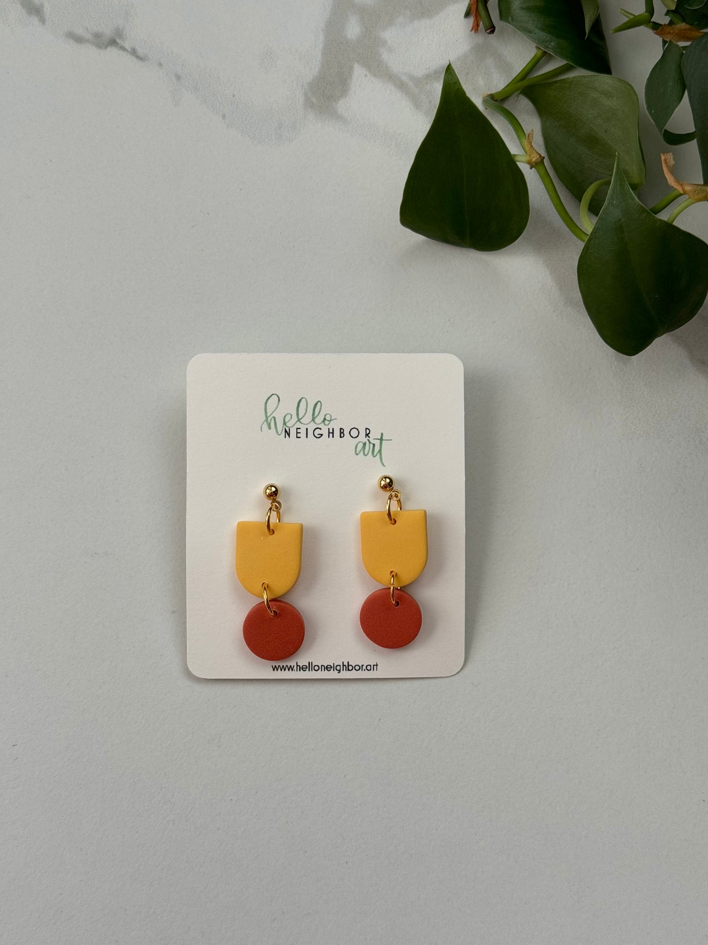 Yellow and Orange Color Block Earrings