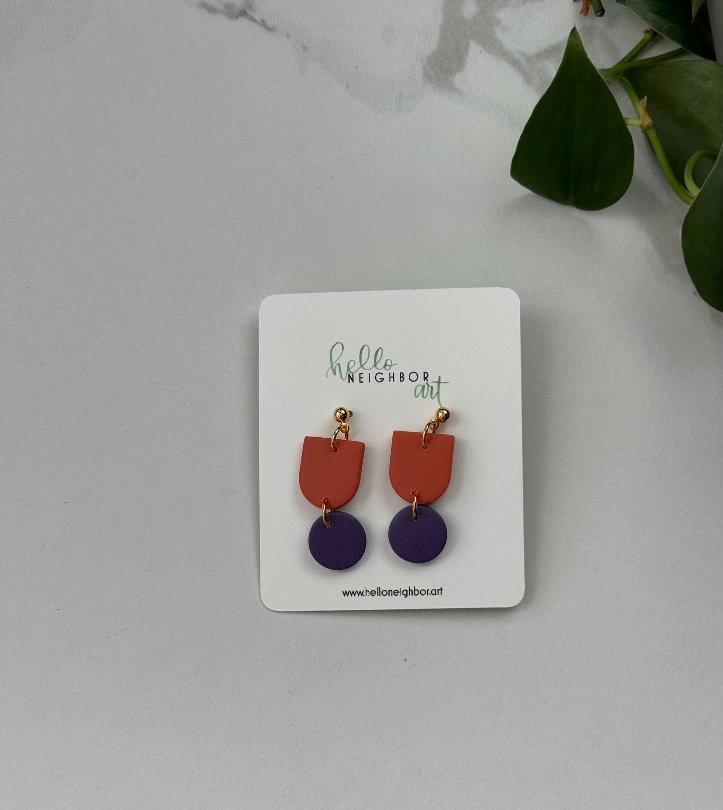 Orange and Purple Color Block Earrings