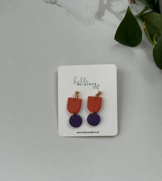 Orange and Purple Color Block Earrings