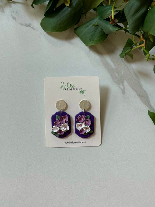 Purple floral dangles