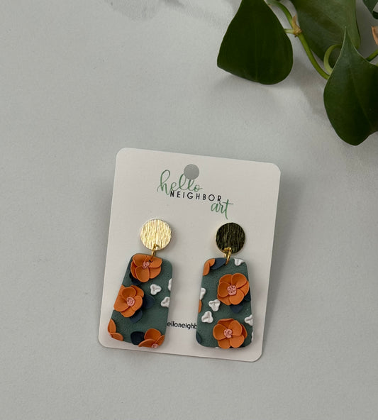 Orange and Green Floral Dangles