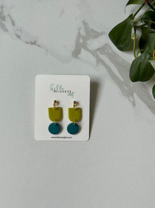 Lime and Teal Color Block Earrings