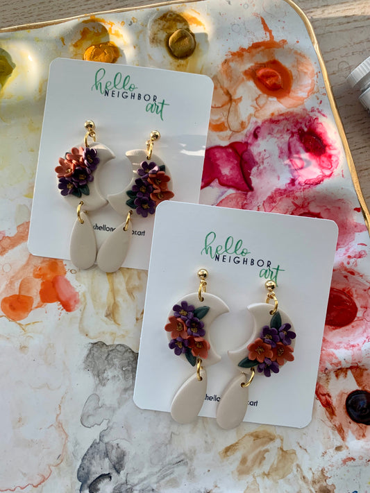 Fall Half Moon Floral Dangles