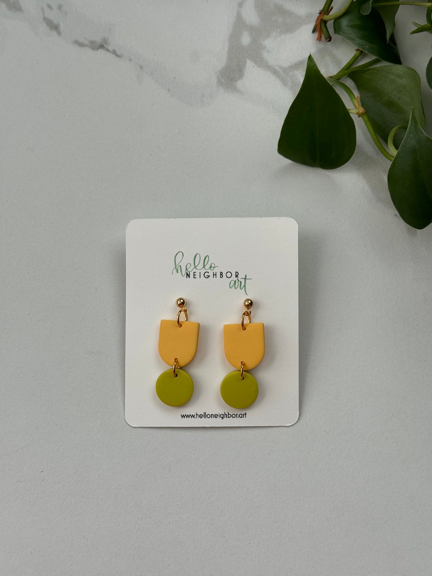 Yellow and Lime Color Block Earrings