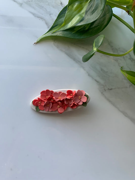 Coral Floral Hair Clip