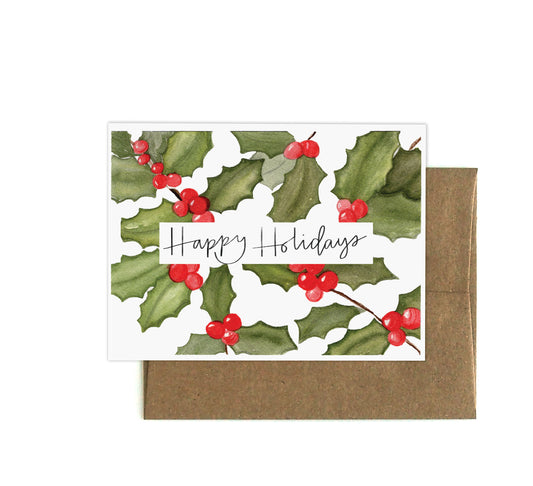 Holly Happy Holidays Greeting Card